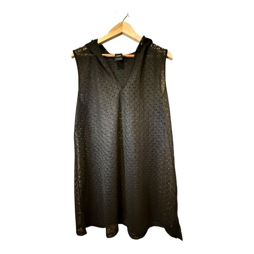 Black Sleeveless Hooded Swim Cover-Up Dress